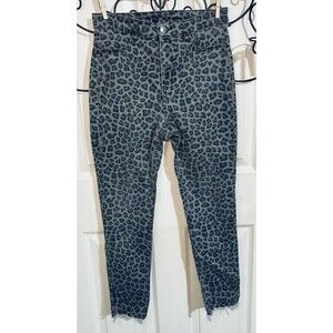 H&M Grey Jeans Sz26 Waist Animal Print Distressed Cuff Stretchy